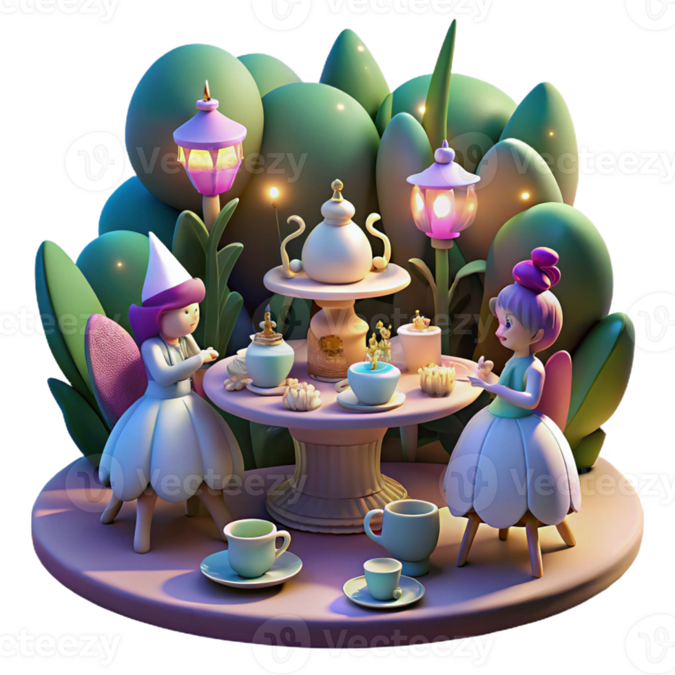 vibrant minimalist A Whimsical Tea Party Hosted by Fairies detailed png