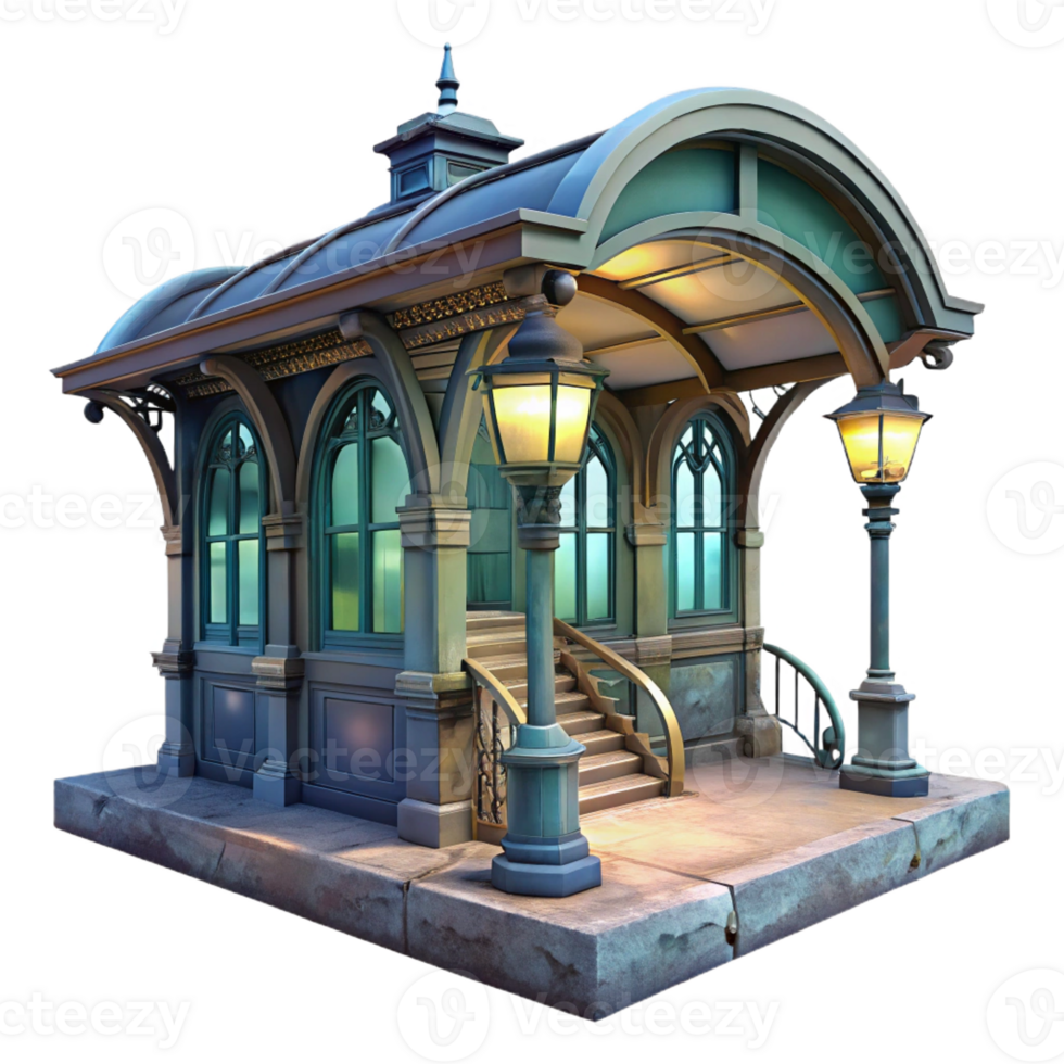 elegant minimalist An Abandoned Art Nouveau Subway Station D detailed png