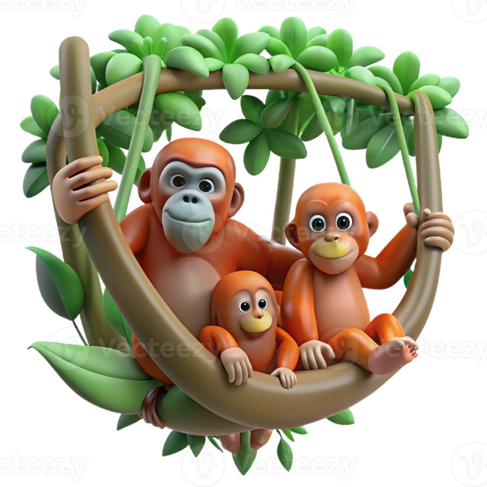 extraordinary contemporary A Family of Orangutans Swinging Through high quality png
