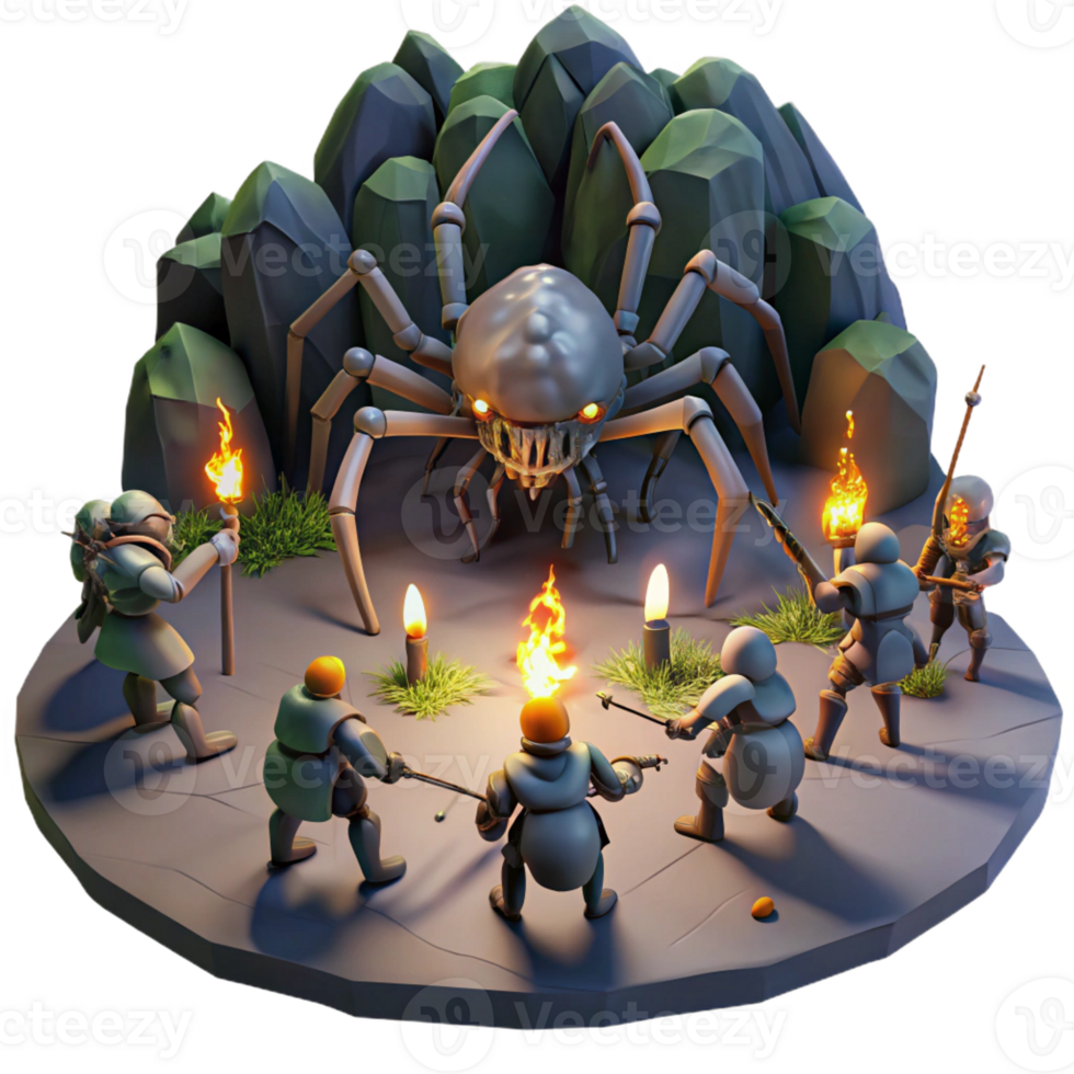 extraordinary modern A Group of Knights Battling a Giant Spider original png