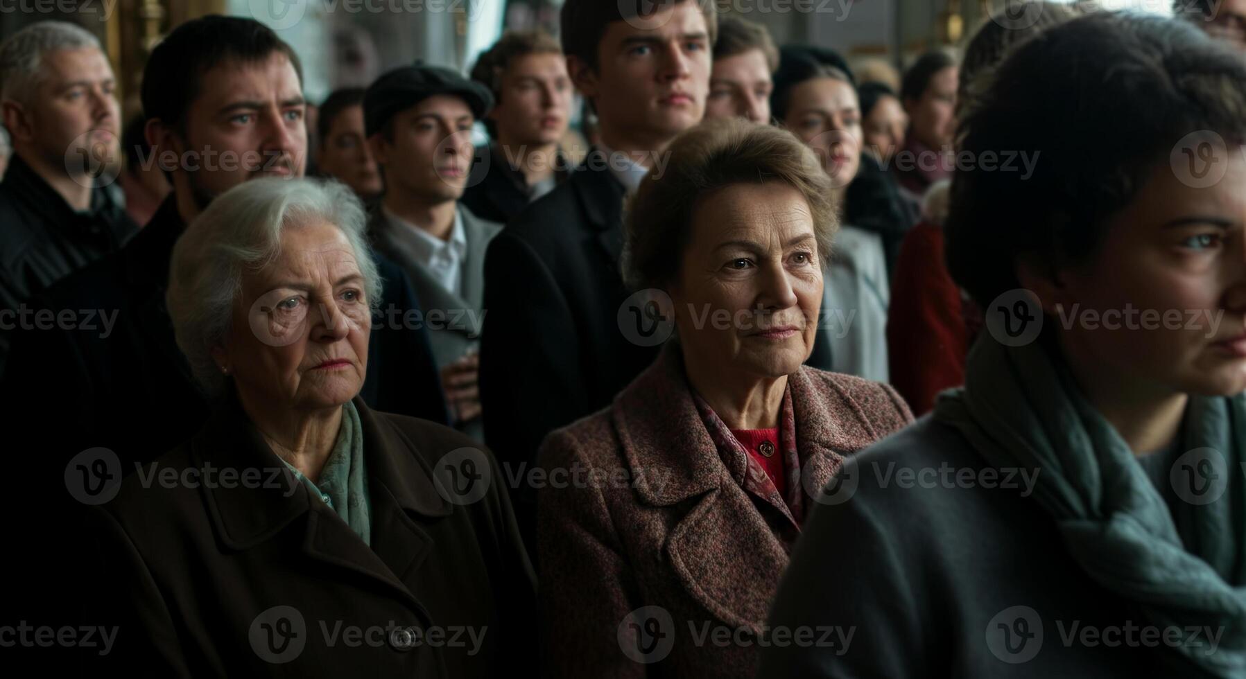 A captivating scene of diverse faces gazing intently, capturing a moment of collective attention and unity photo