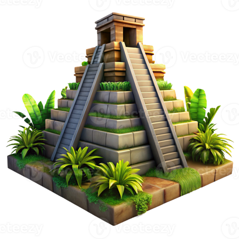 beautiful rustic Jungle-covered Mayan Pyramid detailed png