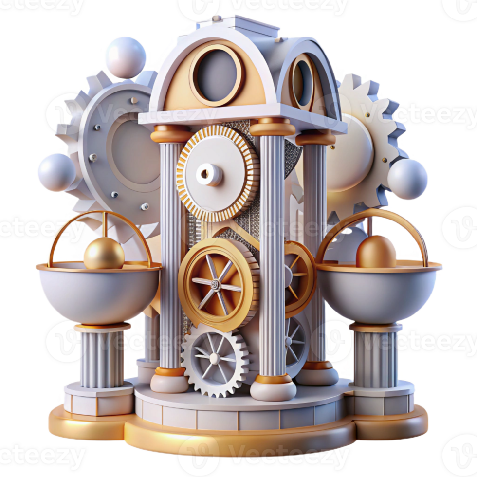 elegant artistic Deconstructed Clock Tower Gears and Cogs premium png