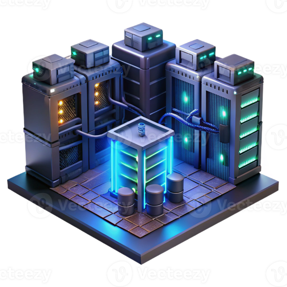 serene vintage A Server Room with Glowing Lights and Co premium png