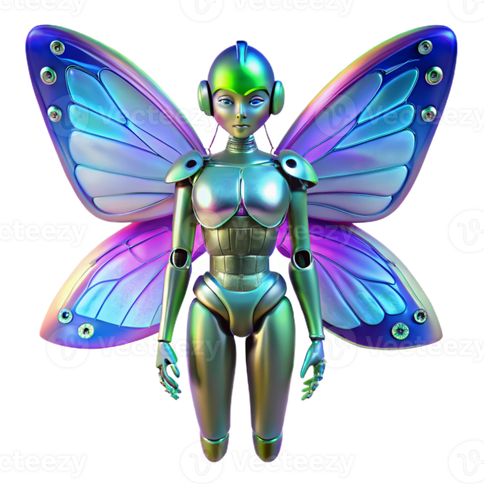 elegant rustic A Cyborg with Butterfly Wings Vibrant C authentic png