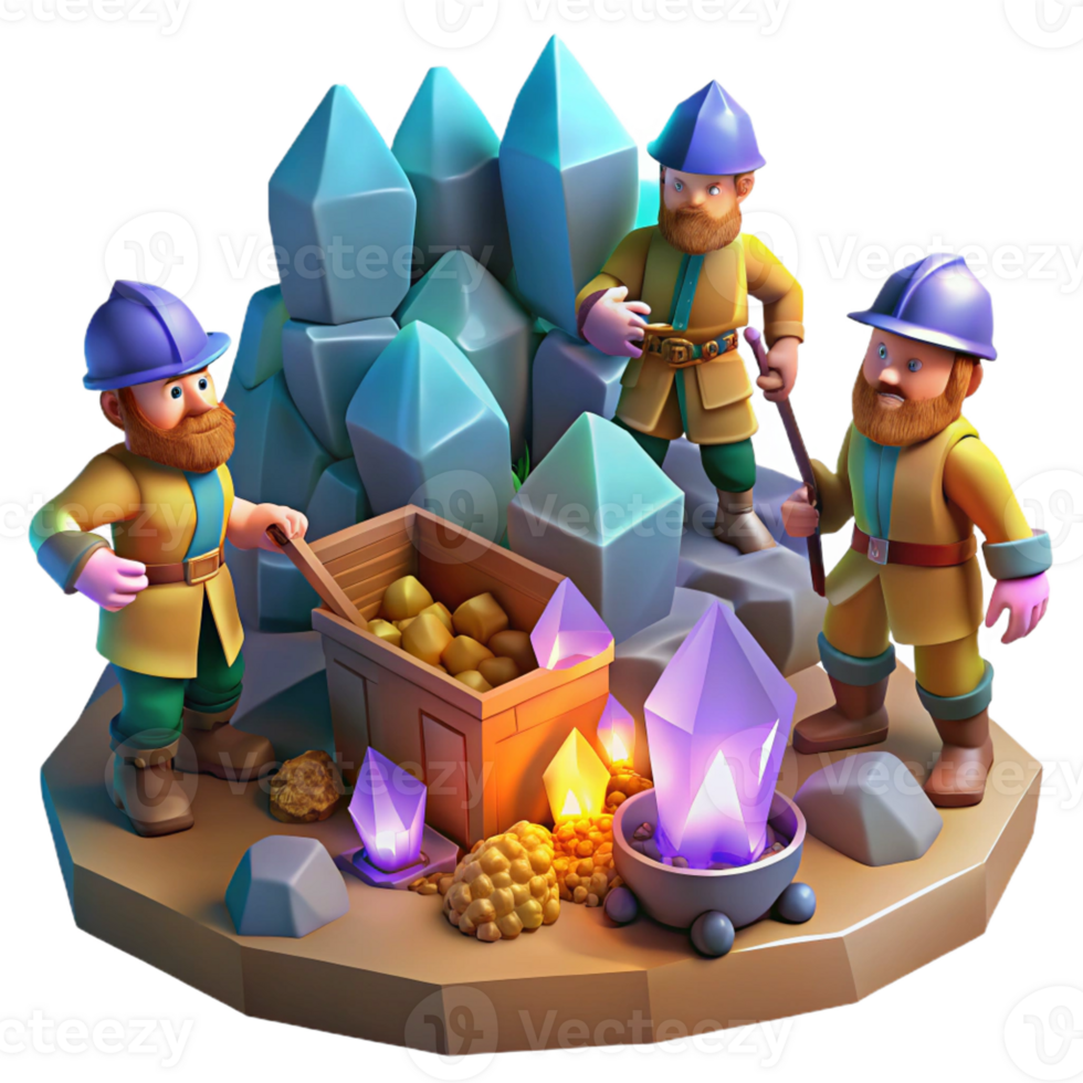 serene rustic A Group of Dwarves Mining for Gems in a C premium png