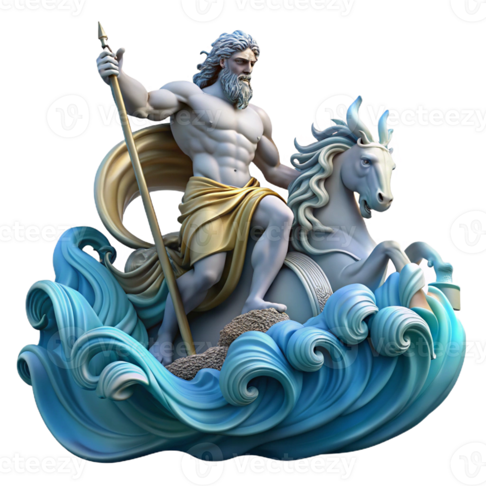 magnificent classic Poseidon Commanding a Tempestuous Sea Wa high quality png