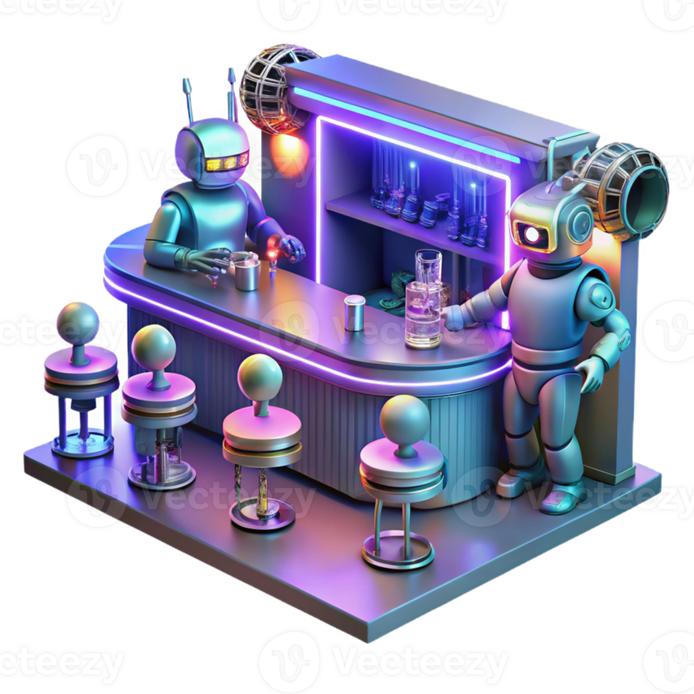 wonderful rustic A Futuristic Bar Scene Filled with Robot high quality png