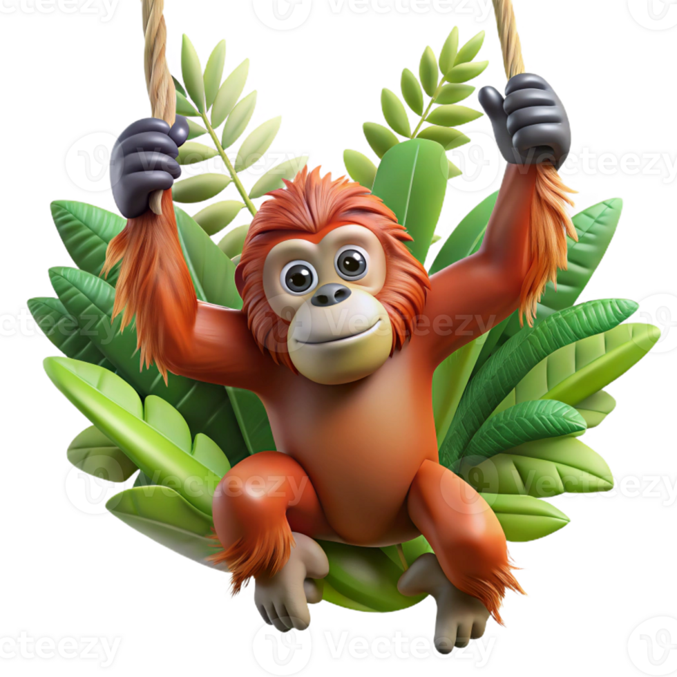 impressive traditional A Playful Orangutan Swinging Through The authentic png