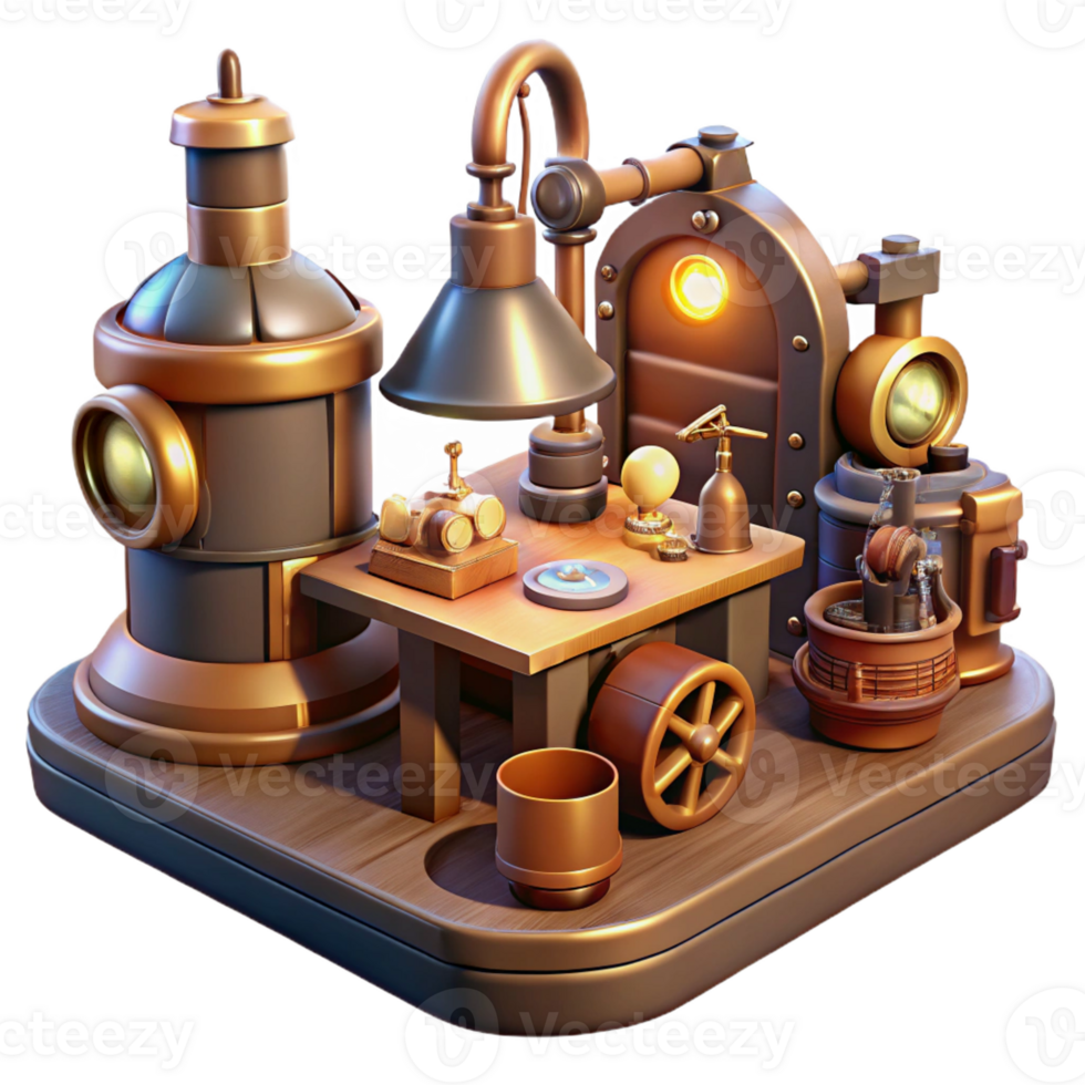 dramatic creative A Scene of a Steampunk Inventor S Worksh png