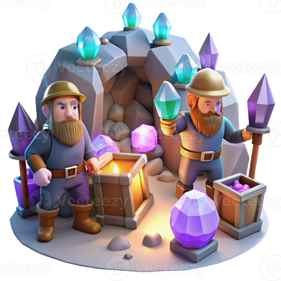 wonderful abstract A Group of Dwarves Mining for Gems in a Ca exclusive png