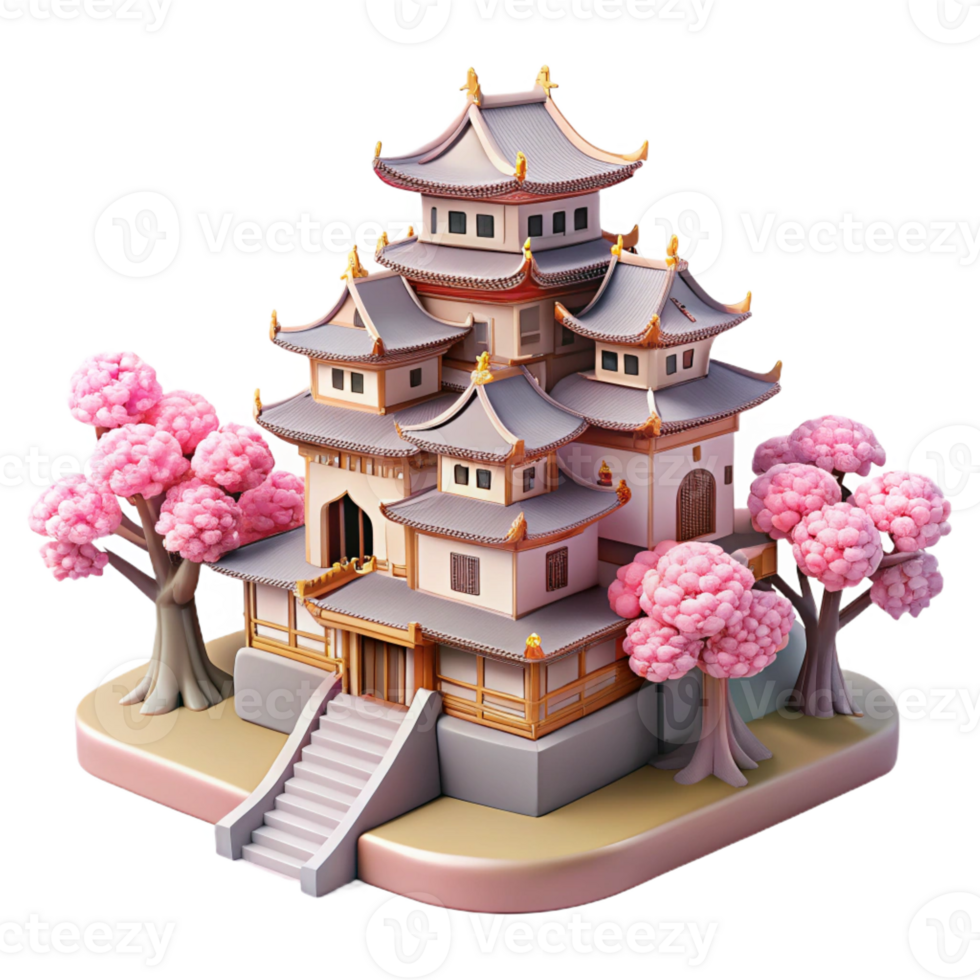 vibrant contemporary A Traditional Japanese Castle Cherry Bl high quality png