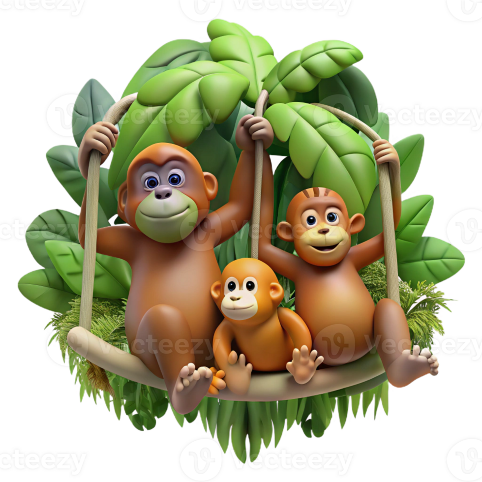 serene traditional A Family of Orangutans Swinging Through premium png