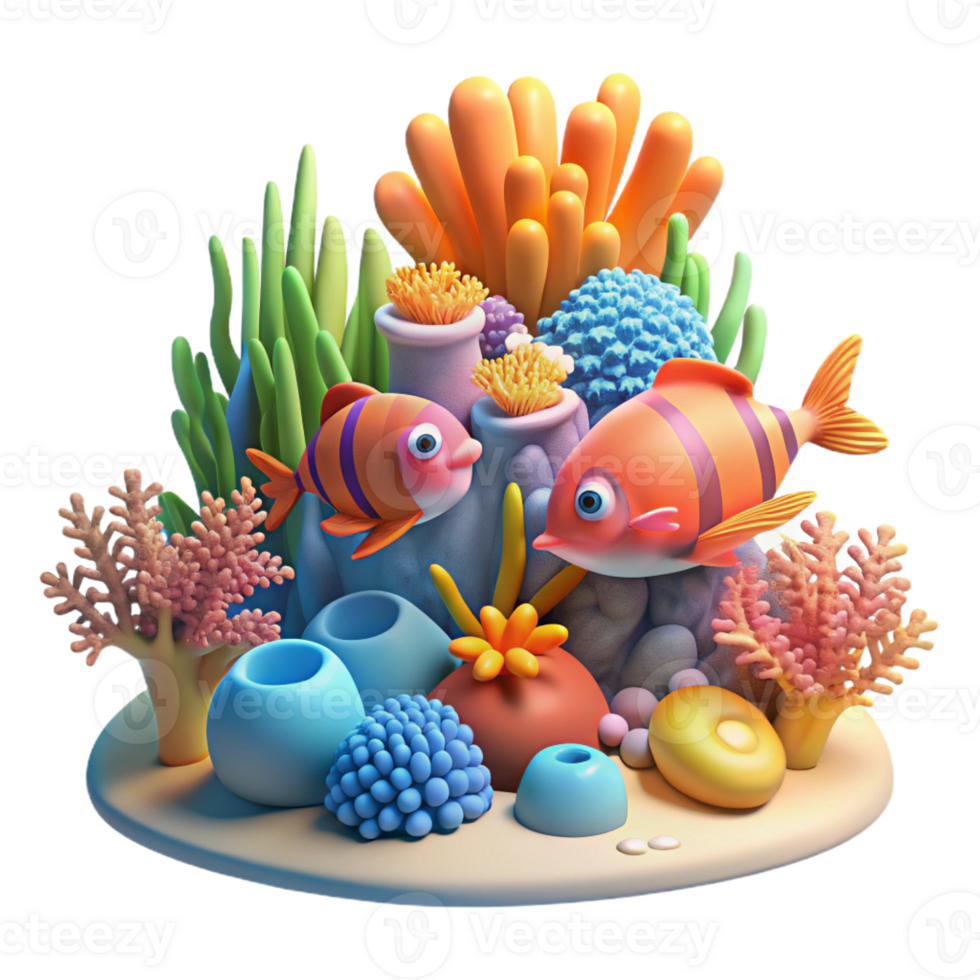 beautiful minimalist Vibrant Coral Reef Tropical Fish authentic png