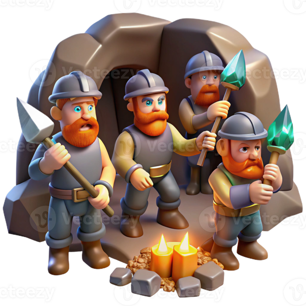 stunning creative A Group of Dwarves Mining for Gems in a D premium png