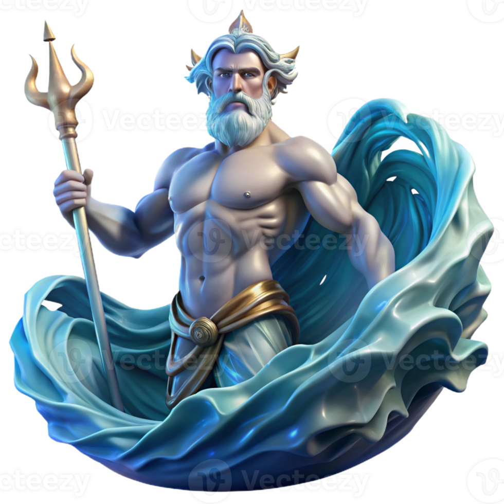 elegant minimalist A Powerful Poseidon Commanding the Wave high quality png
