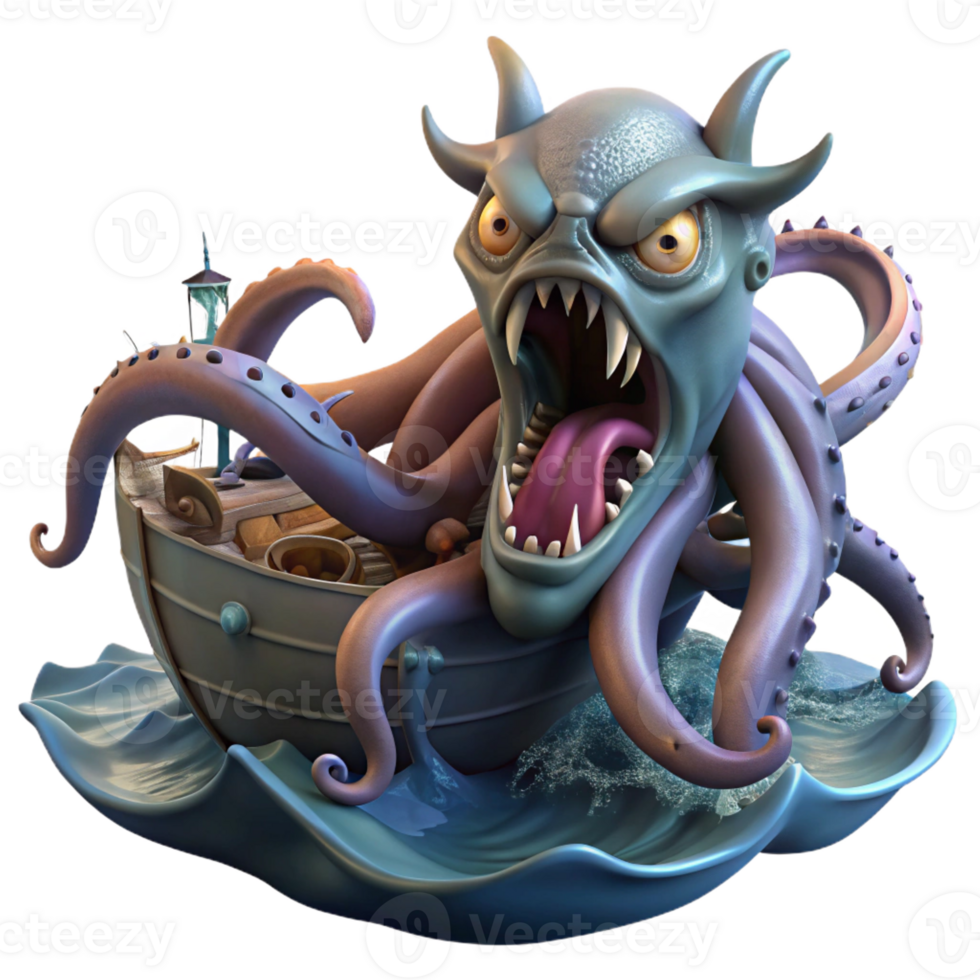 vibrant modern A Terrifying Kraken a Giant Sea Monster high resolution png