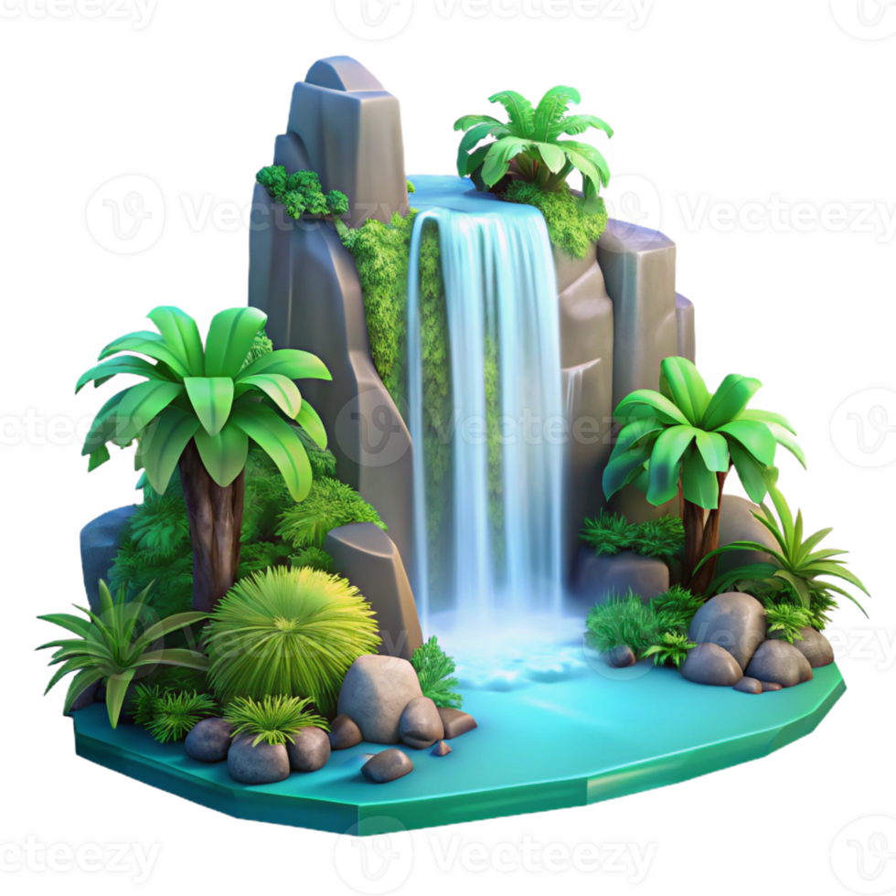 elegant minimalist A Cascading Waterfall Surrounded by Lush professional png