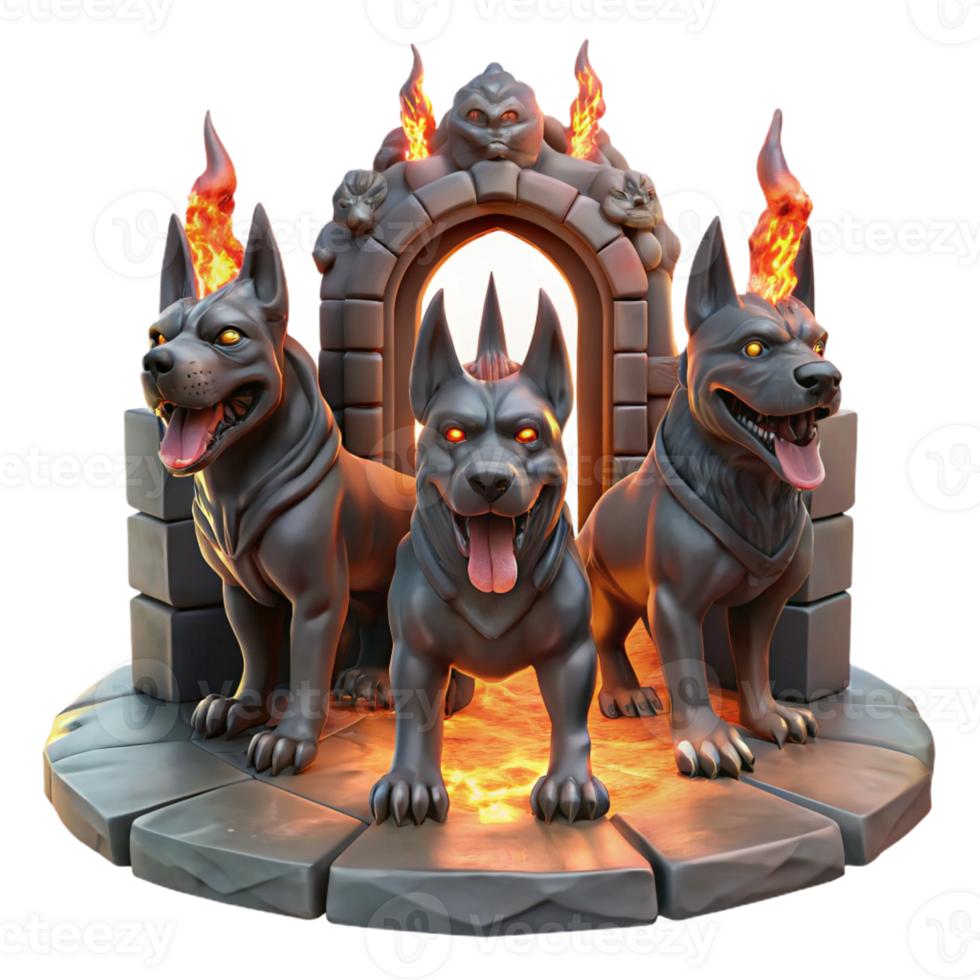 stunning rustic Cerberus the Three Headed Dog Guarding exclusive png