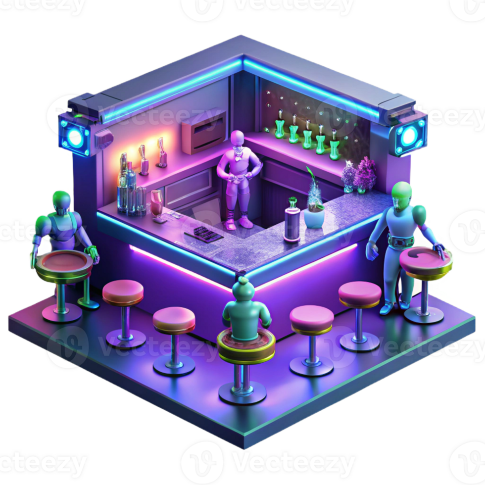 impressive rustic A Futuristic Bar Filled with Robots Alie png