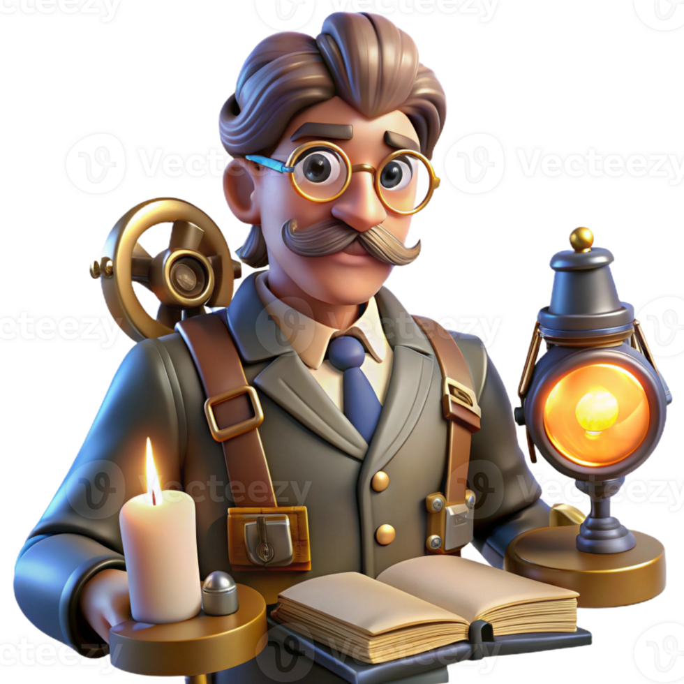 serene classic A Portrait of a Steampunk Inventor with G premium png