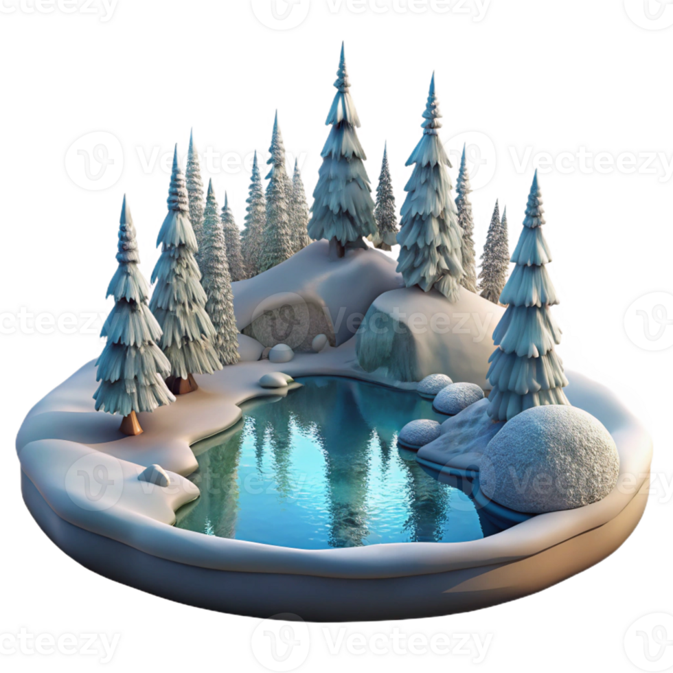 vibrant rustic A Frozen Lake Reflecting Snow Covered T detailed png