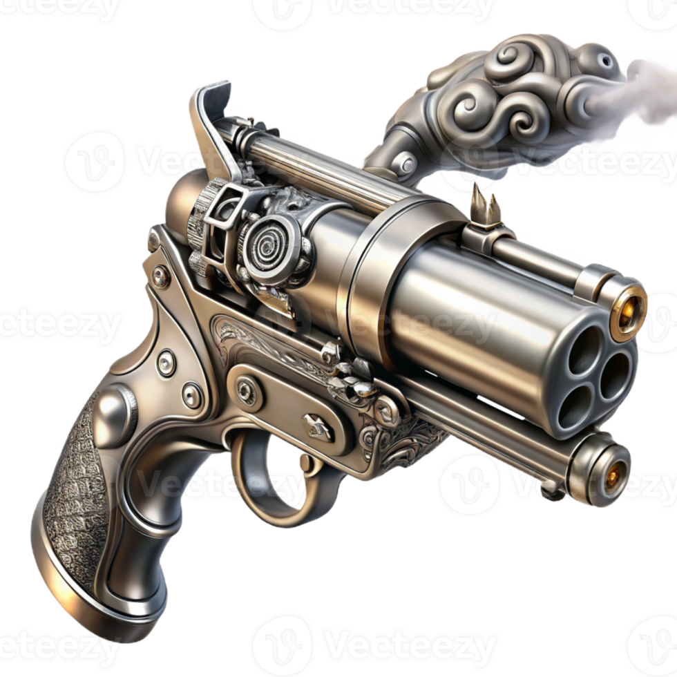 wonderful creative Steampunk Pistol Polished Brass and Gearwork high resolution png