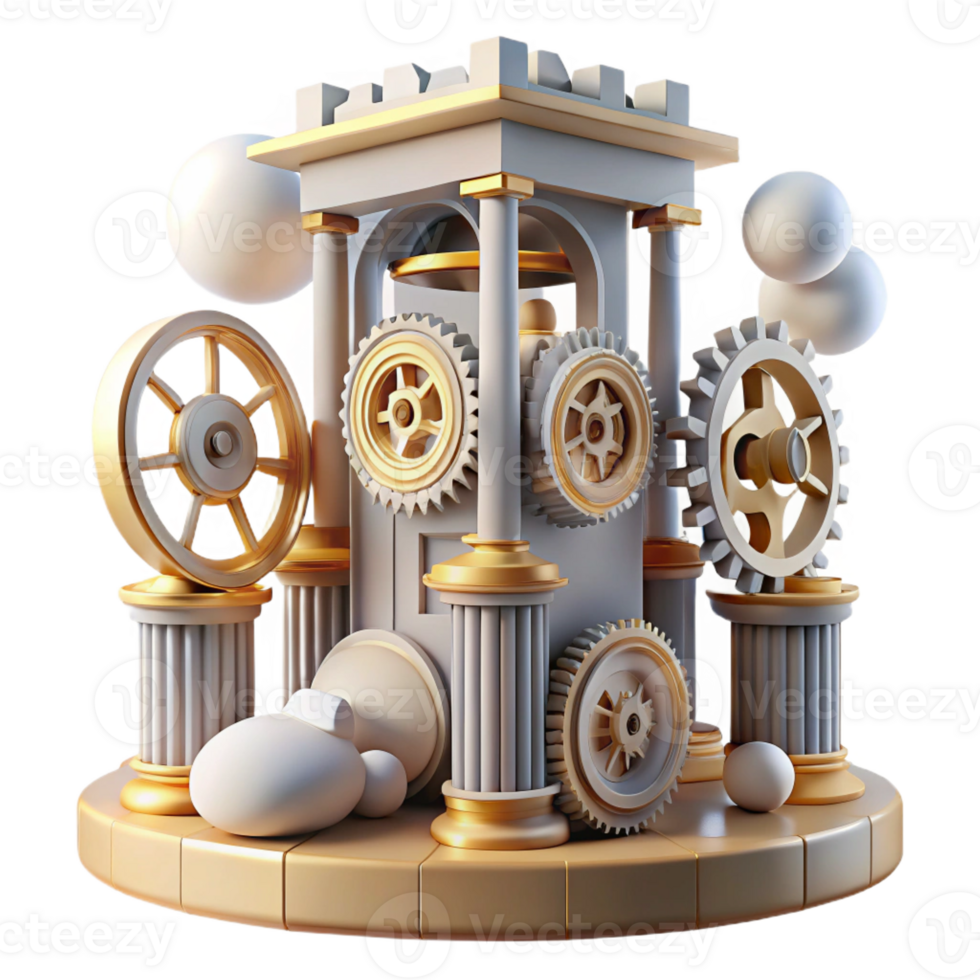 impressive minimalist Deconstructed Clock Tower Gears and Cogs exclusive png