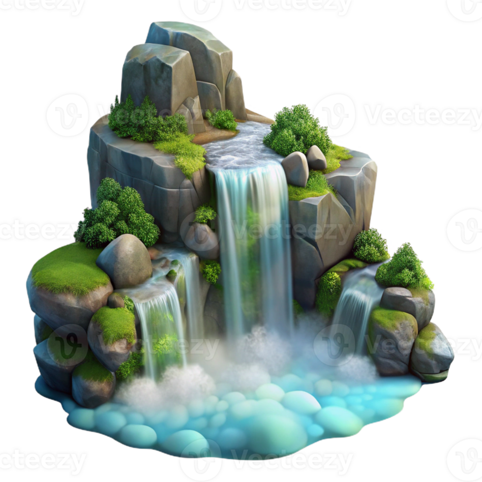 beautiful creative Waterfall Cascading over Mossy Rocks detailed png