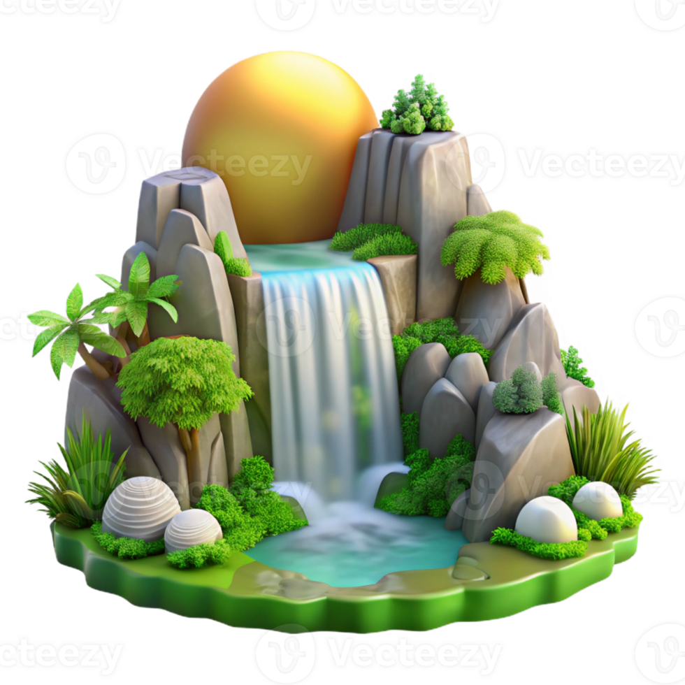 stunning creative A Cascading Waterfall Surrounded by Lush exclusive png