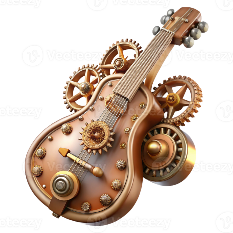 vibrant contemporary A Steampunk Guitar Copper Strings and Int premium png