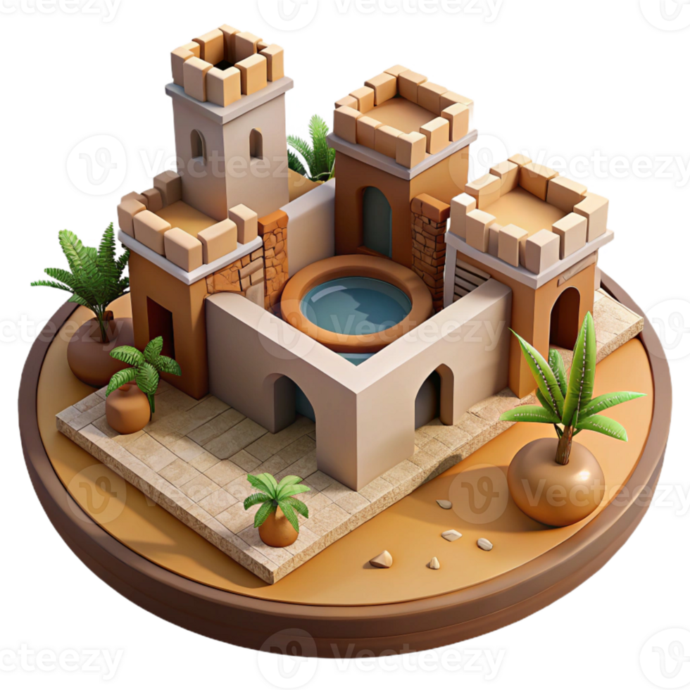 magnificent modern A Desert Oasis Town Built Around a Central detailed png