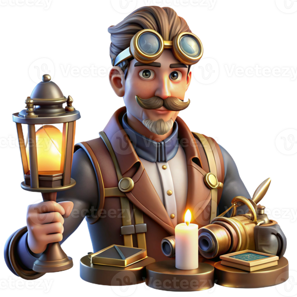 wonderful rustic A Portrait of a Steampunk Inventor with G premium png