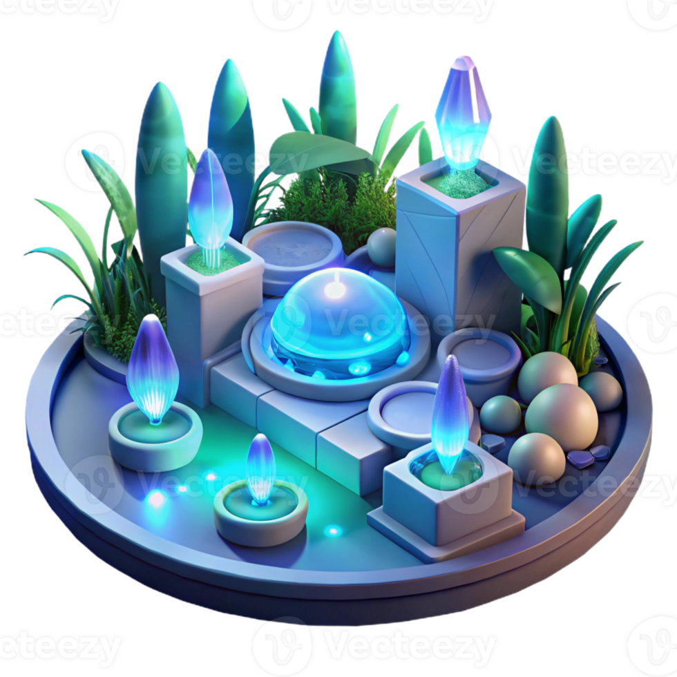 dramatic contemporary Bioluminescent Plants Futuristic Garden png