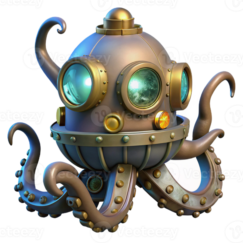 serene rustic A Steampunk Octopus with Brass Tentacle high quality png