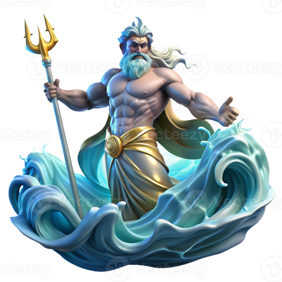 magnificent classic A Powerful Poseidon Commanding the Wave detailed png