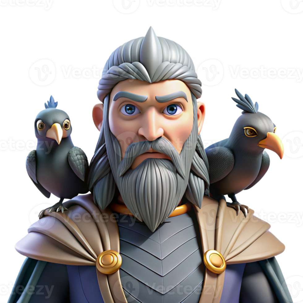 dramatic contemporary A Powerful Odin with Two Ravens Perched exclusive png