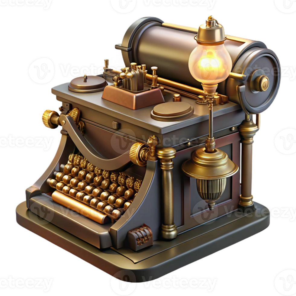 extraordinary minimalist Steampunk Typewriter Brass Keys and Ink detailed png