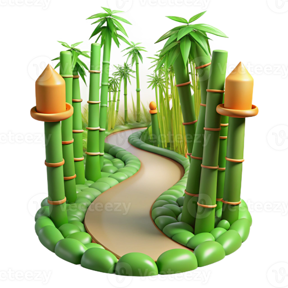 elegant vintage A Winding Path Through a Bamboo Forest So detailed png