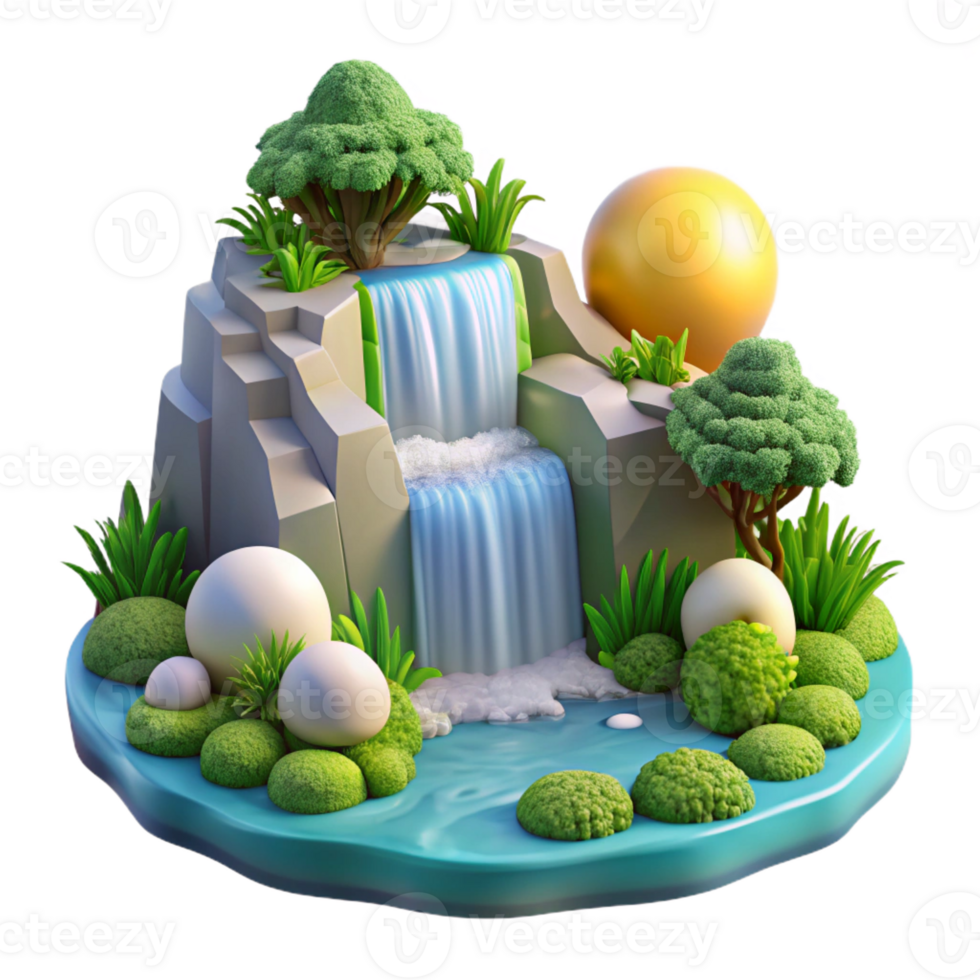 beautiful artistic A Cascading Waterfall Surrounded by Lush detailed png
