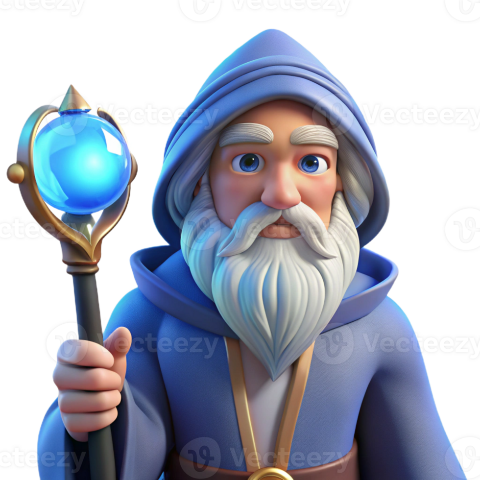 serene artistic Portrait of a Wise Old Wizard with a Lon premium png