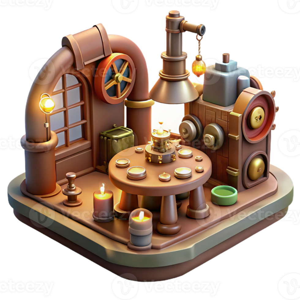 elegant modern A Scene of a Steampunk Inventor S Worksh detailed png