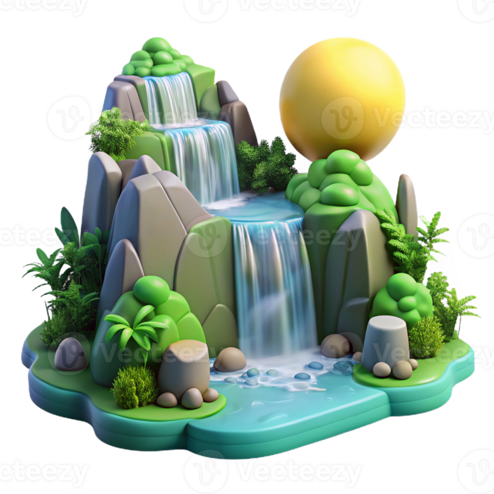 magnificent traditional A Cascading Waterfall Surrounded by Lush detailed png