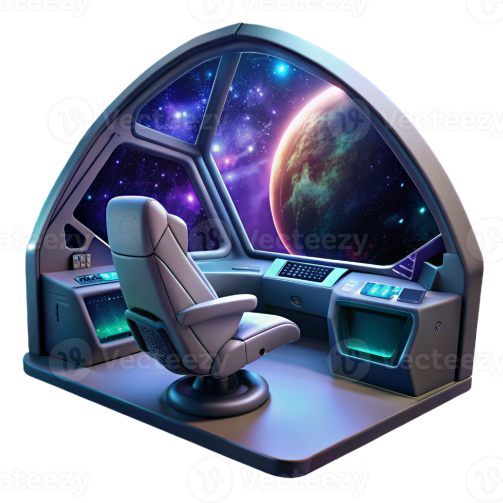 serene vintage A Futuristic Spaceship Cockpit with a View png