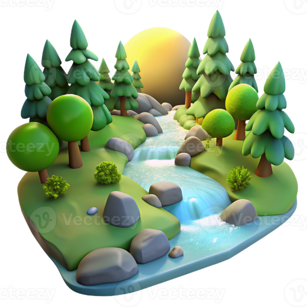 magnificent vintage A Babbling Brook Flowing Through a Forest exclusive png