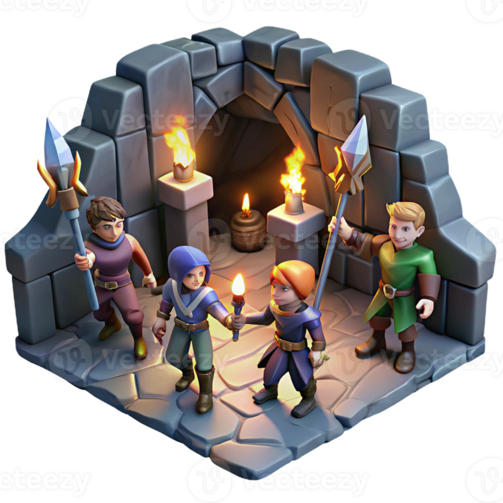 impressive minimalist A Group of Adventurers Exploring a Dark high resolution png