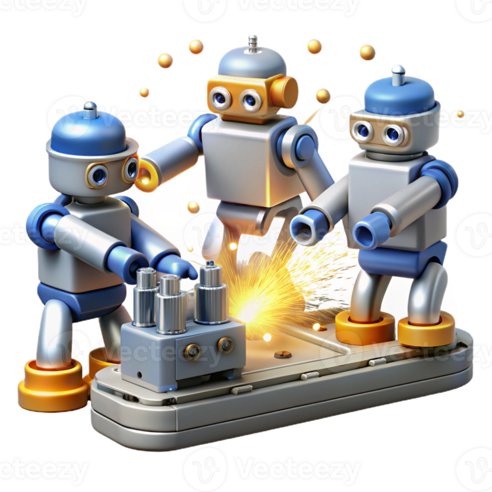 wonderful rustic A Group of Robots Working in a Factory original png