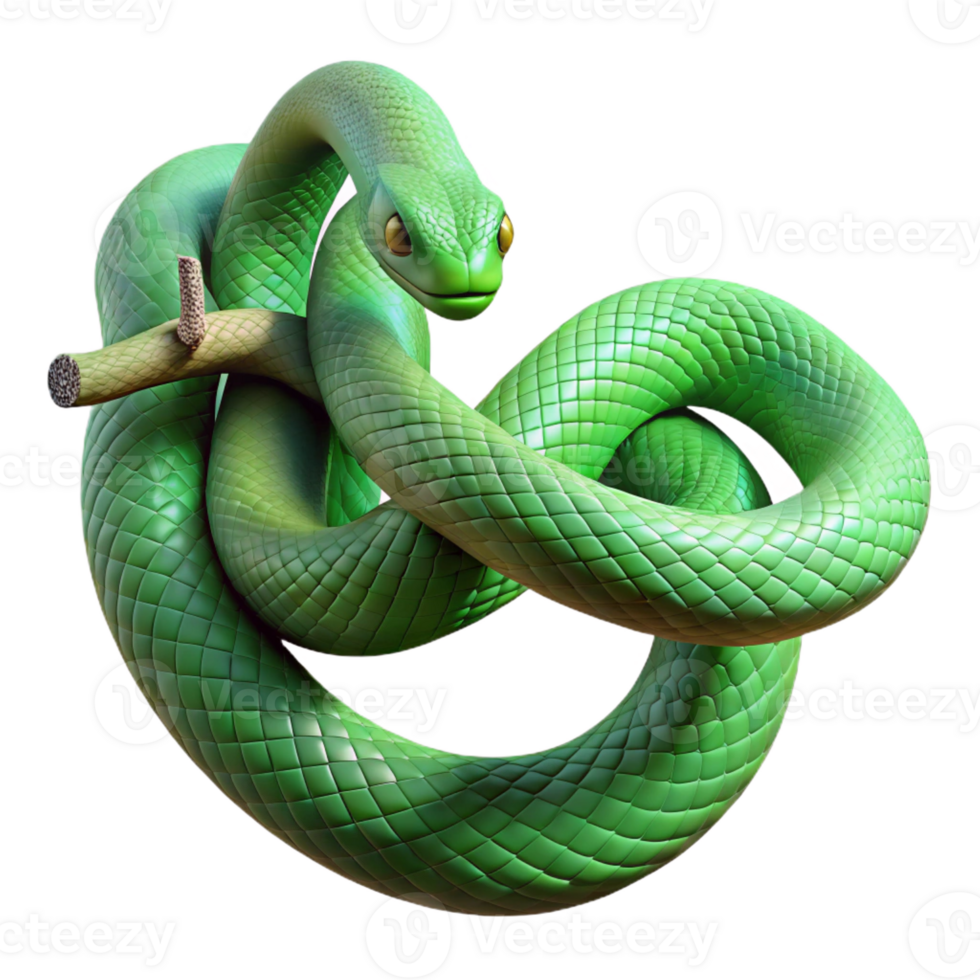 dramatic rustic A Slithering Green Snake Coiled Around A professional png