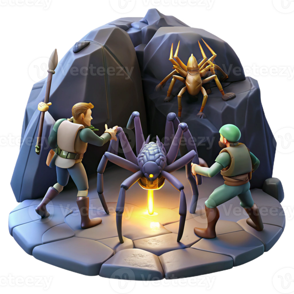 serene contemporary A Group of Adventurers Battling a Giant Sp professional png