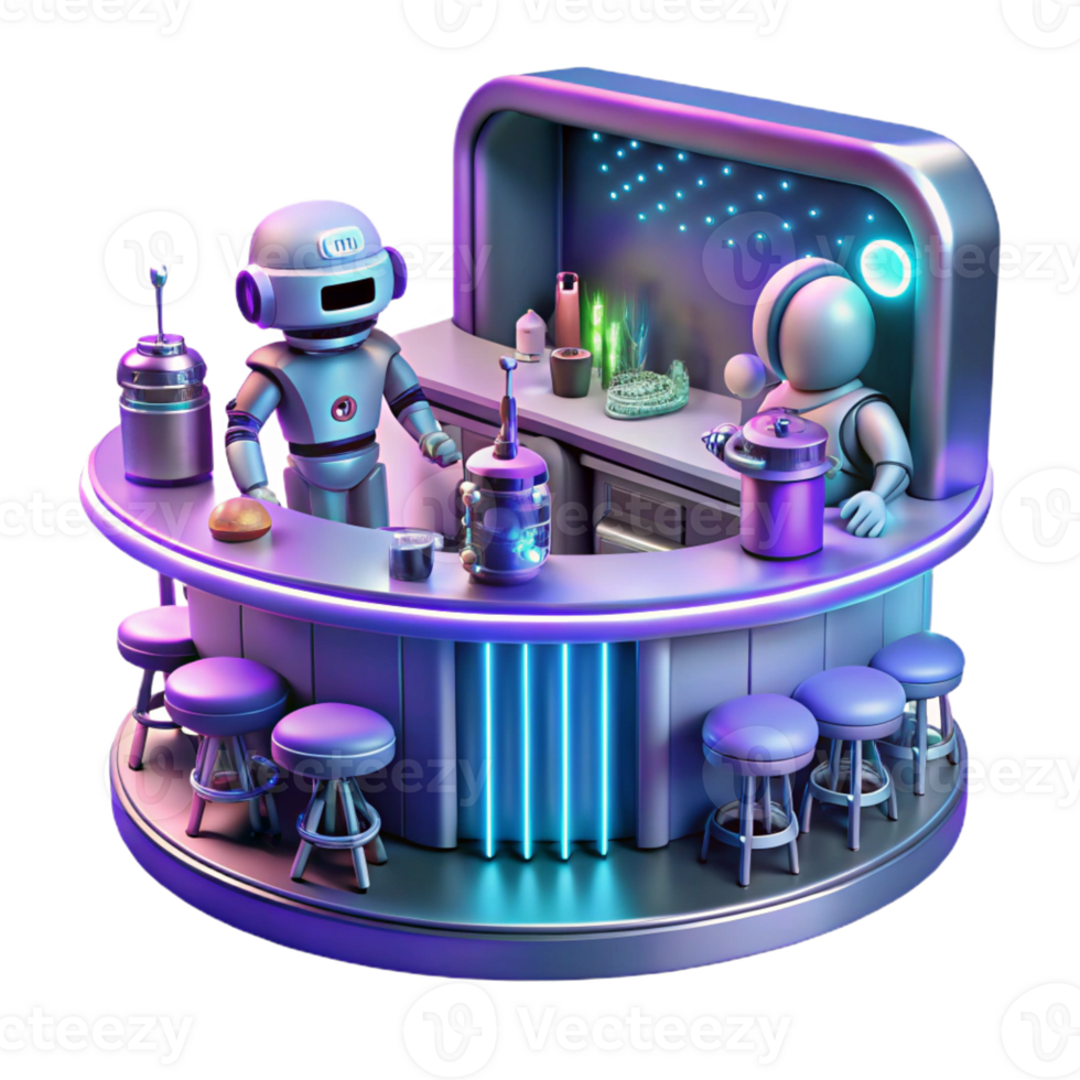 vibrant creative A Futuristic Bar Scene Filled with Robot premium png